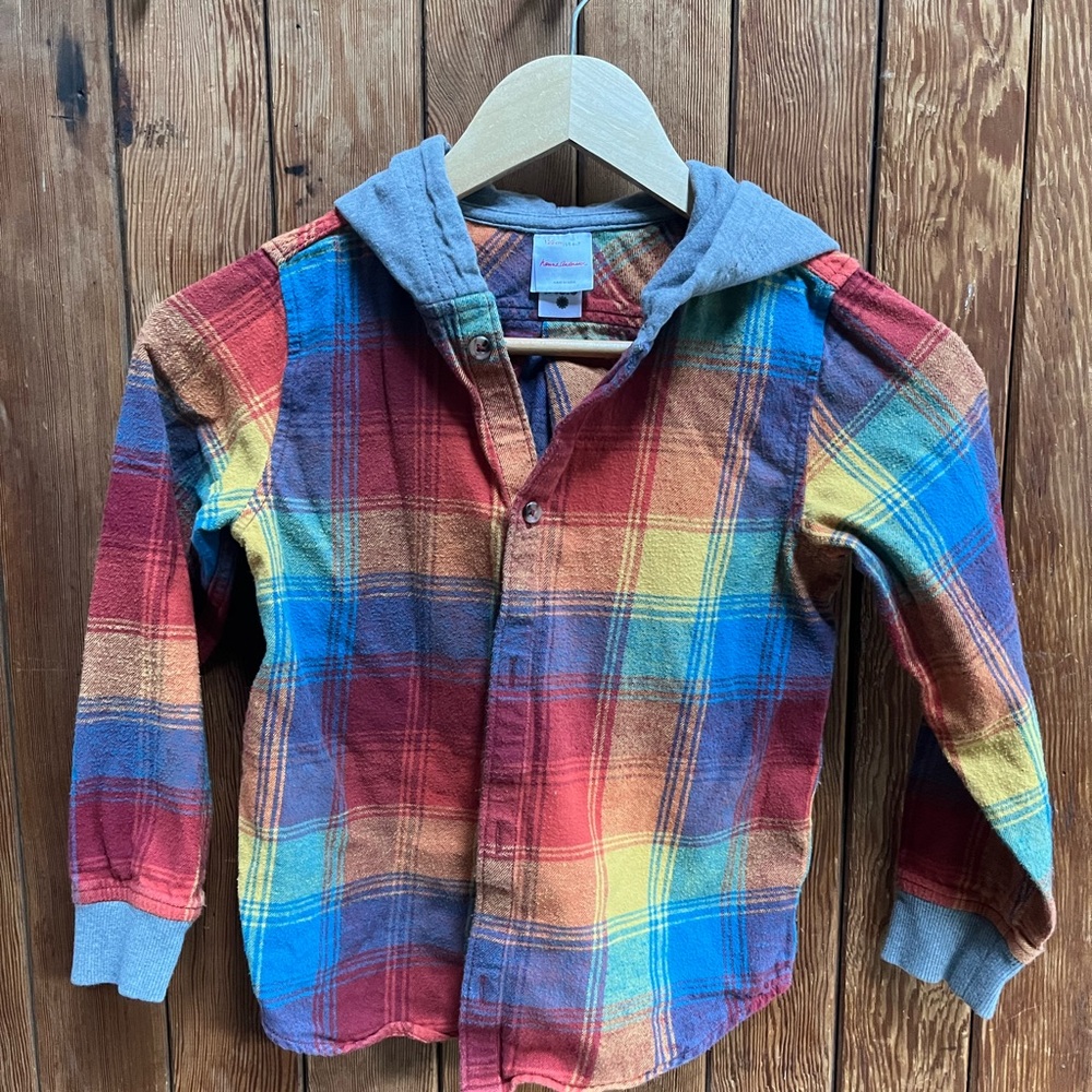 Hanna Andersson Boys Flannel Button Up w/ Hood 120 cm / US 6-7